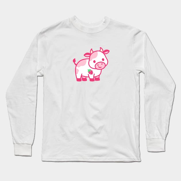 Strawberry Cow Long Sleeve T-Shirt by littlemandyart